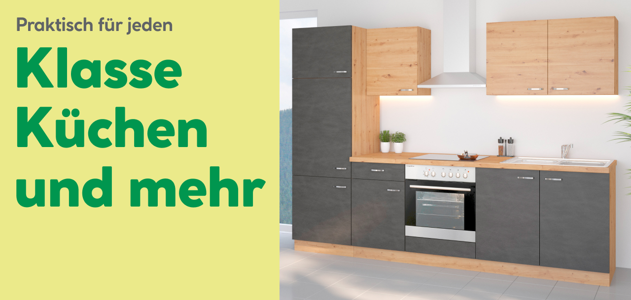 Küchenzeile mit Text "Klasse Küchen und mehr"