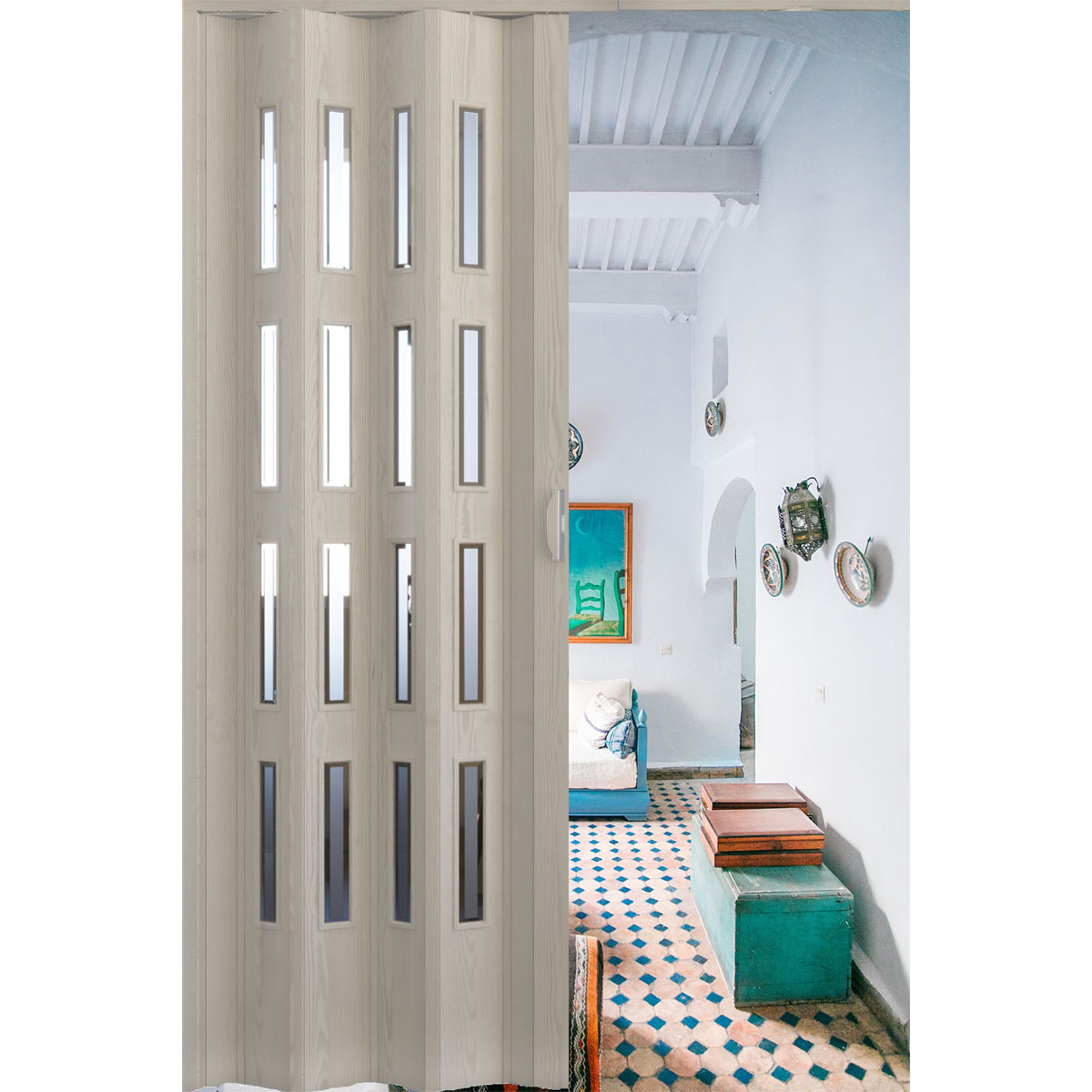 FORTE Kunststoff-Falttür Luciana B 88,5 x H 202 cm Eiche weiß 3 D 4 Fenster Bild 4