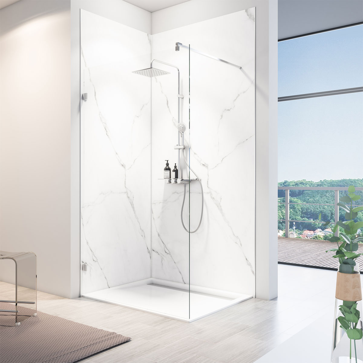 Schulte ExpressPlus Duschrueckwand DecoDesign Softtouch Stein Marmor Bianco 2550 x 1500