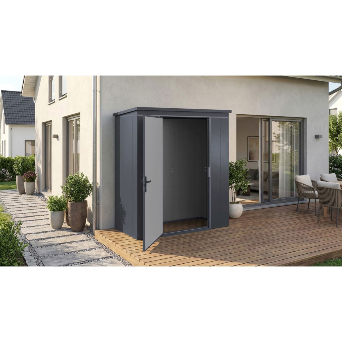 Weka Metall-Gerätehaus Gary, 0,7mm, 192 x 97,8 anthrazit