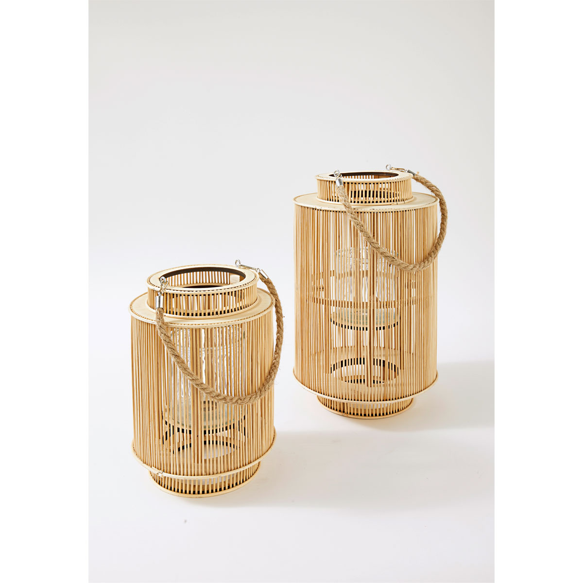 Windlicht Bambus mit Jutehenkel 22 x 29 cm