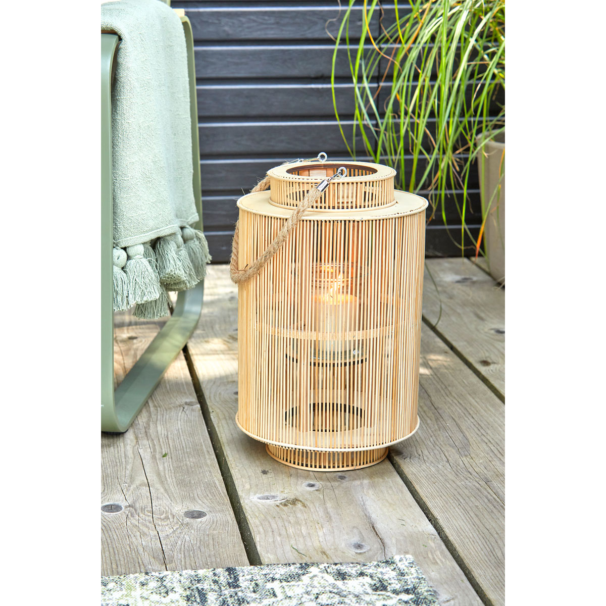 Laterne Bambus mit Jutehenkel 27 x 42 cm Bild 3