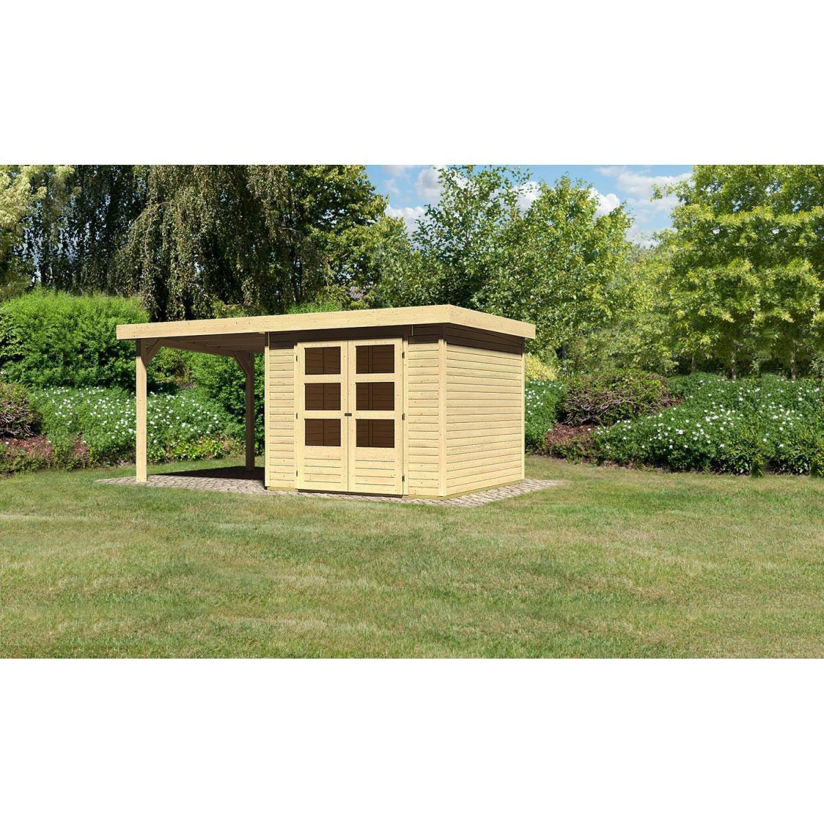 Karibu Gartenhaus Askola mit Anbaudach 225 cm naturbelassen 238 x 242 x 211 cm Bild 1