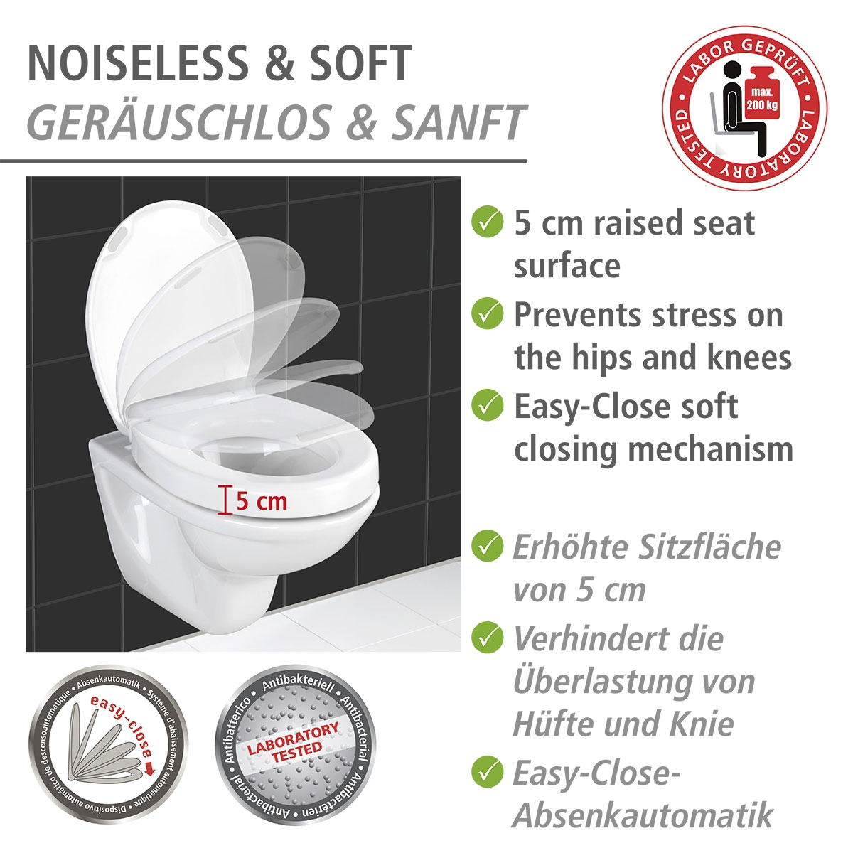 Wenko  WC-Sitz Secura Comfort aus antibakteriellem Duroplast mit Sitzflächenerhöhung Bild 2