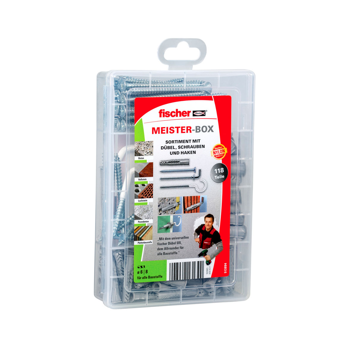Fischer  Sortimentsbox UX mit Schrauben und Haken 118-teilig