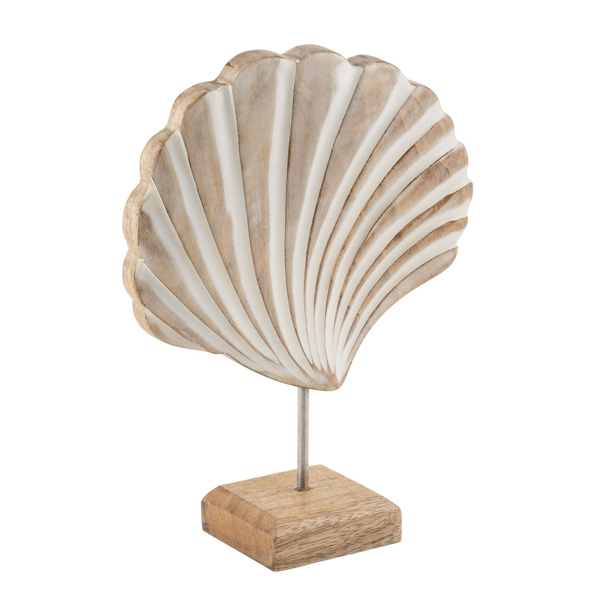 Mangoholzaufsteller Muschel 14 x 20 x 5 cm natur-weiß