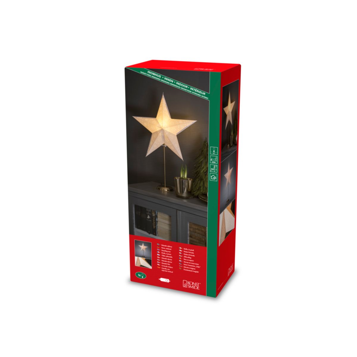 Konstsmide Weißer Papierstern mit messingfarbenem Metall-Fuß Bild 1