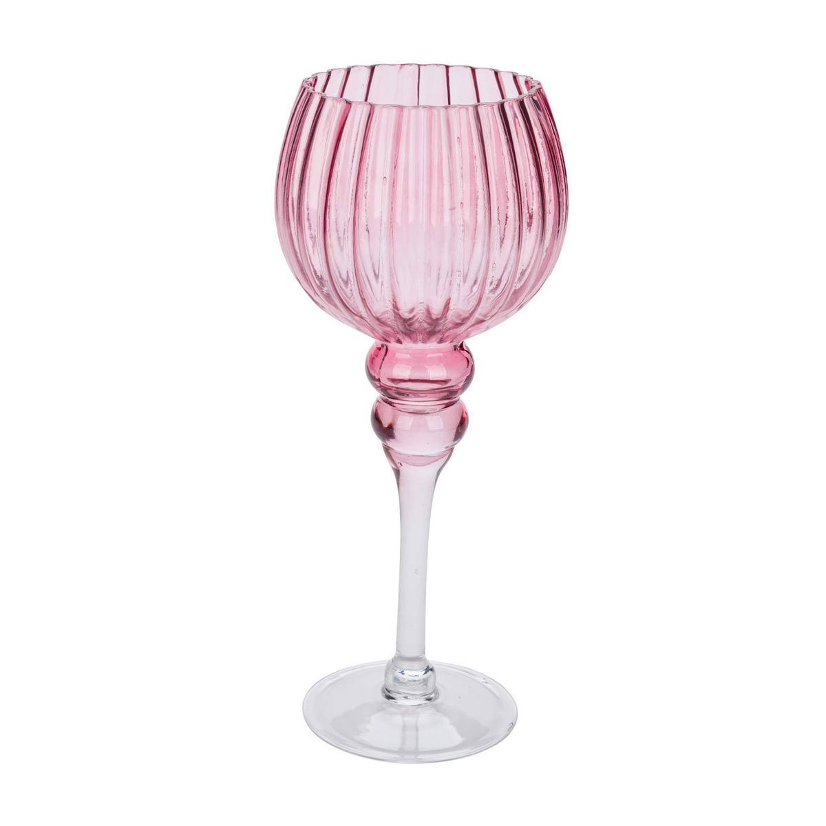 Glaskelch Durchmesser 13 x 30 cm rosa-geriffelt