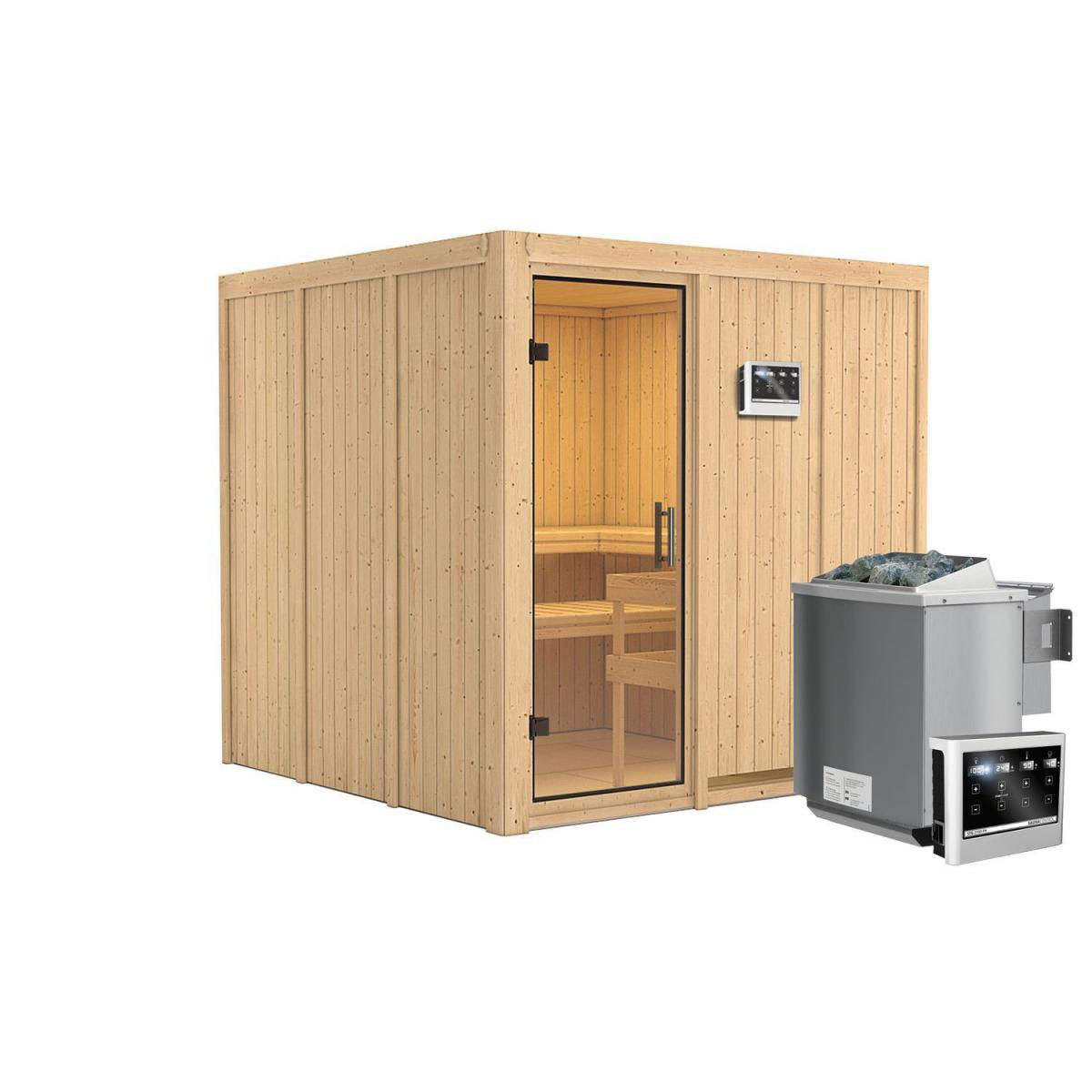 Karibu Sauna Rodin Fronteinstieg 9 kW Bio Ofen kein Kranz Klarglas-Tür Bild 1