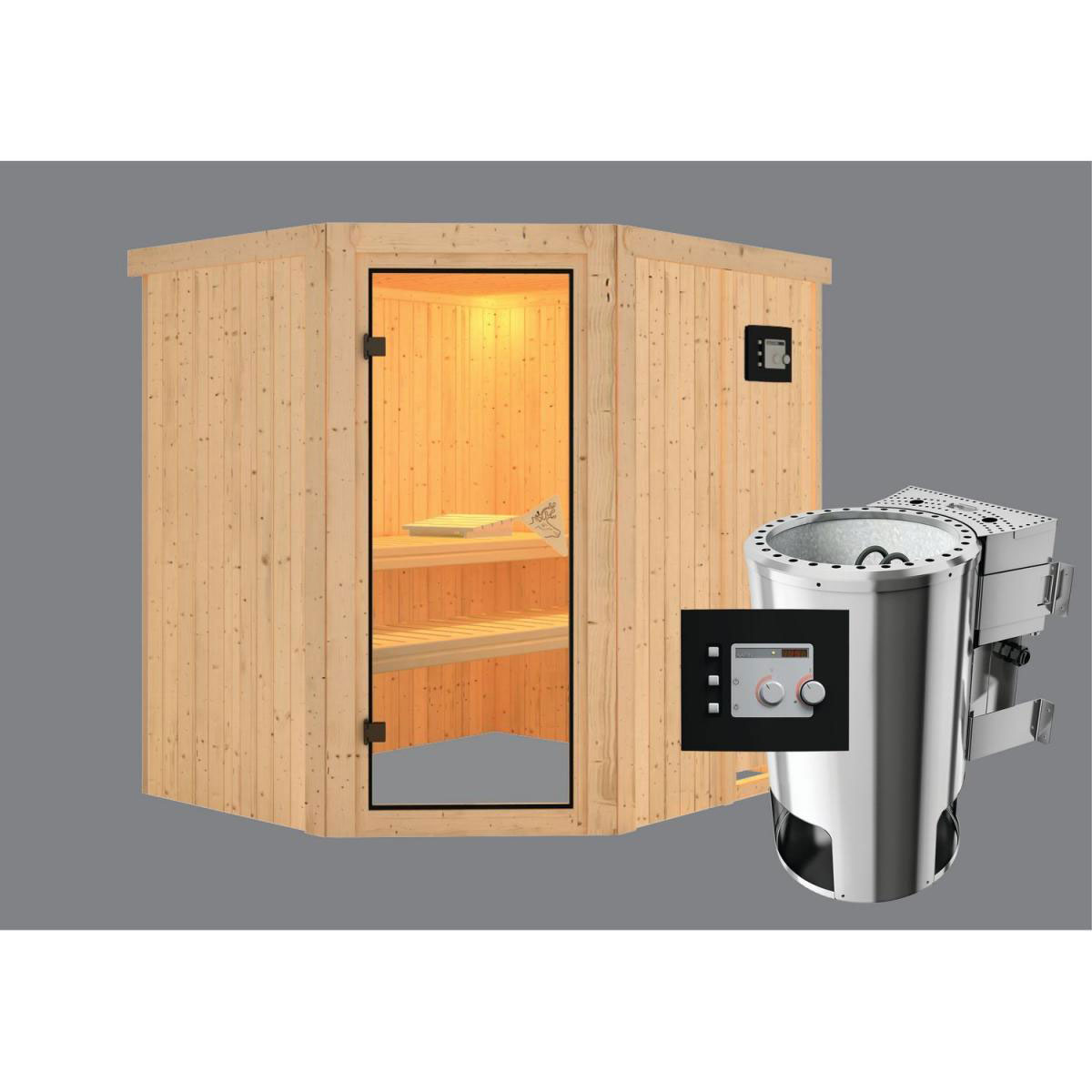 Karibu Systemsauna Lilja 68 mm 3,6 kW Ofen Bio externe Strg ohne Dachkranz Bild 2