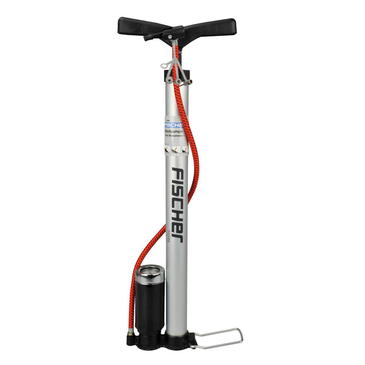 Fischer Bikes Stand-Luftpumpe mit Manometer alle Ventile silber