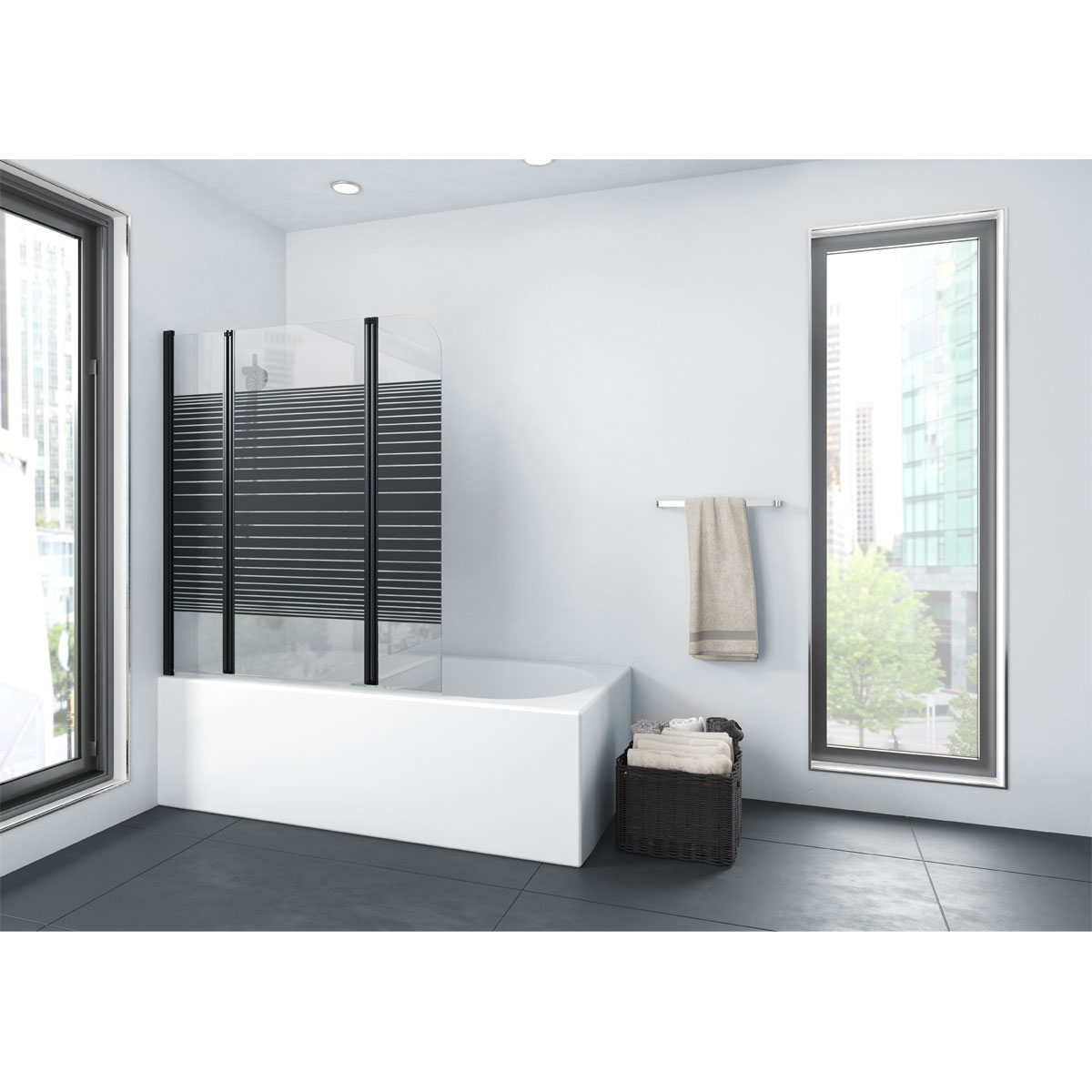 Aurlane Badewannenfaltwand Black Elegance Streifen 125 x 140 cm Bild 1