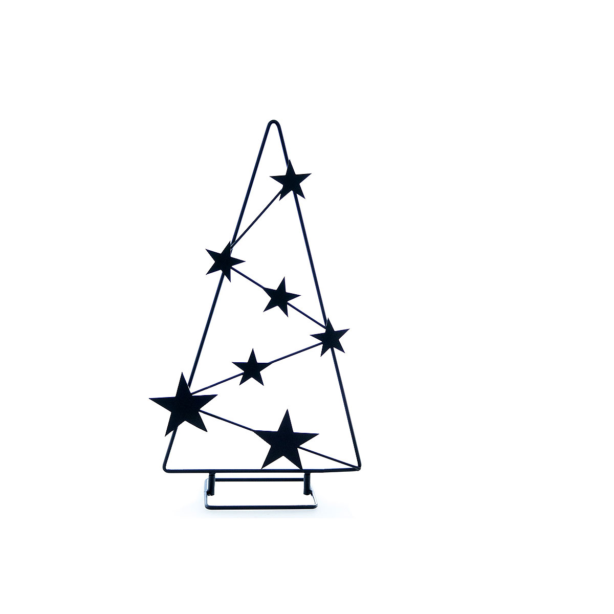 Tanne auf Stand mit Sternen Metall schwarz pulverbeschichtet LxBxH 31 x 12 x 53 cm