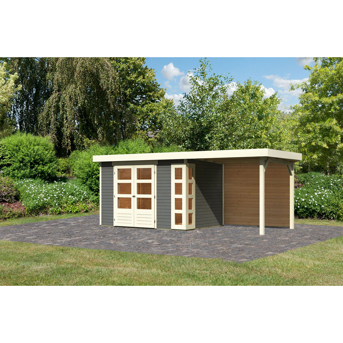 Karibu BBH Kerko 4 Set mit Anbaudach terragrau