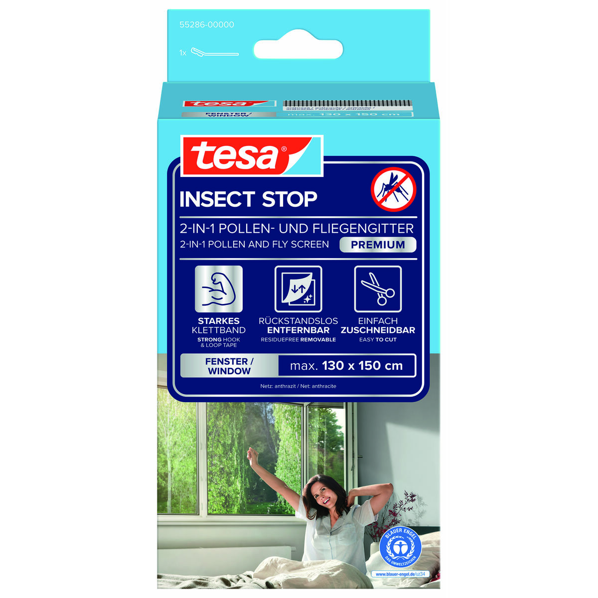 Tesa IS Pollen- & Insektengitter für Fenster, anthrazit, 1,3x1,5m