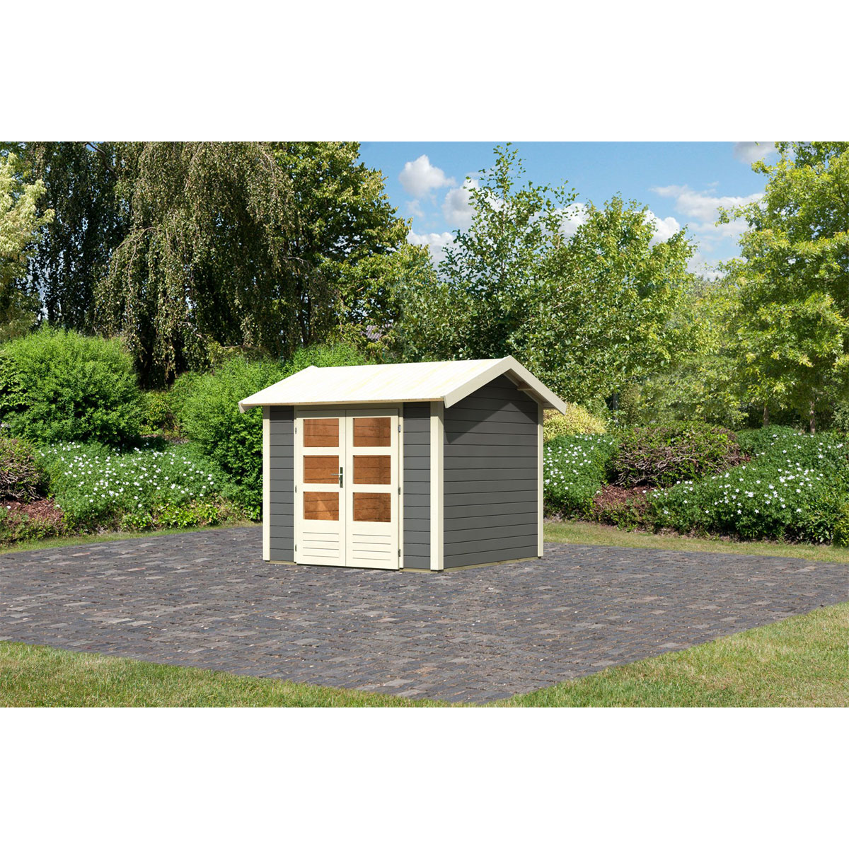 Karibu  Blockbohlenhaus Theres 3 terragrau