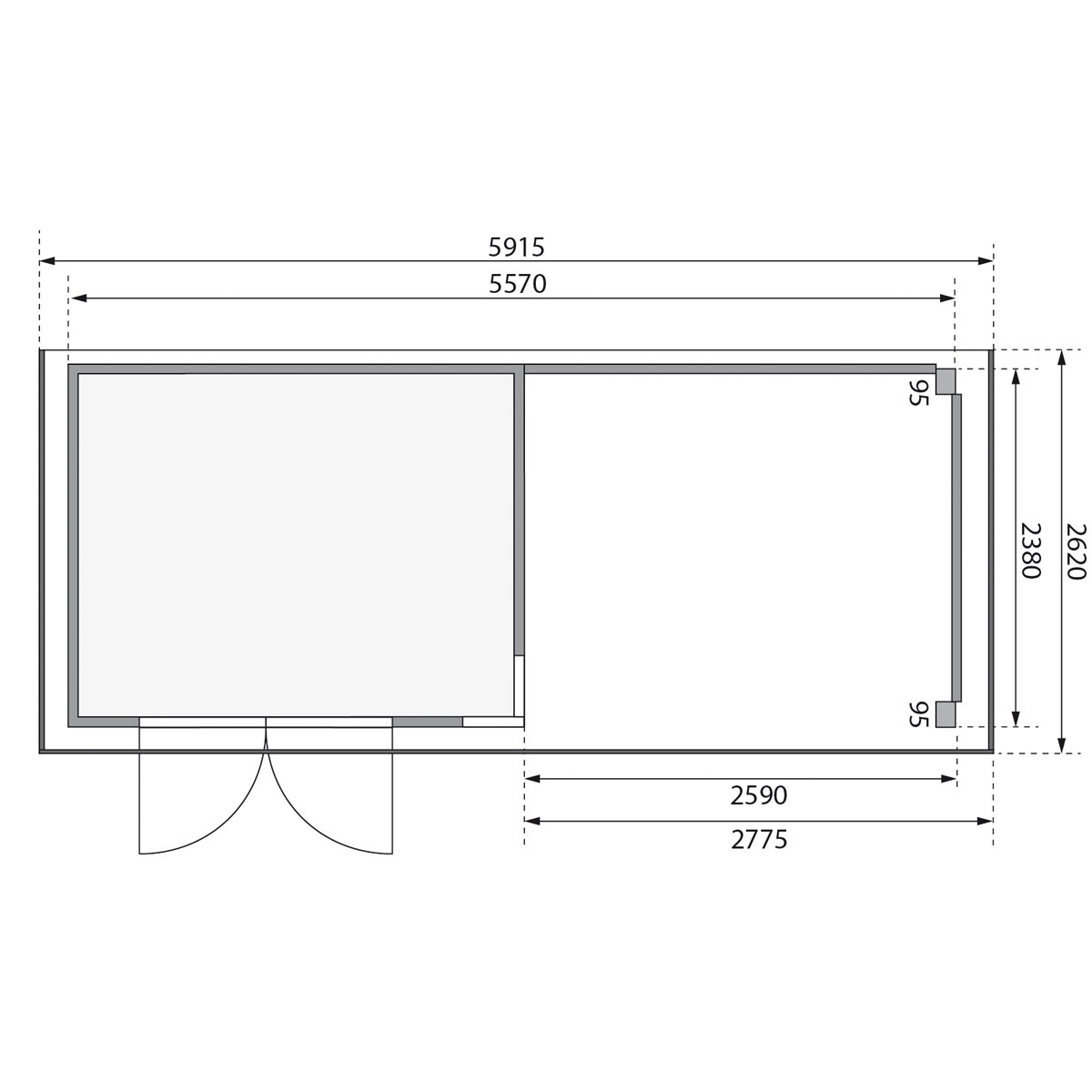 Karibu BBH Kerko 5 Set mit Anbaudach terragrau Bild 8