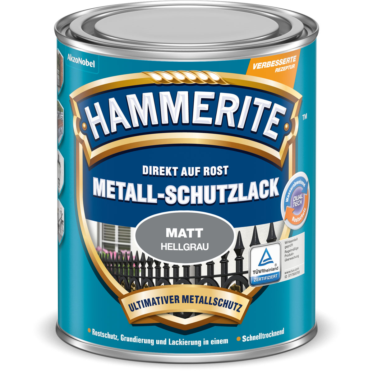 Hammerite Metallschutzlack hellgrau matt 750 ml