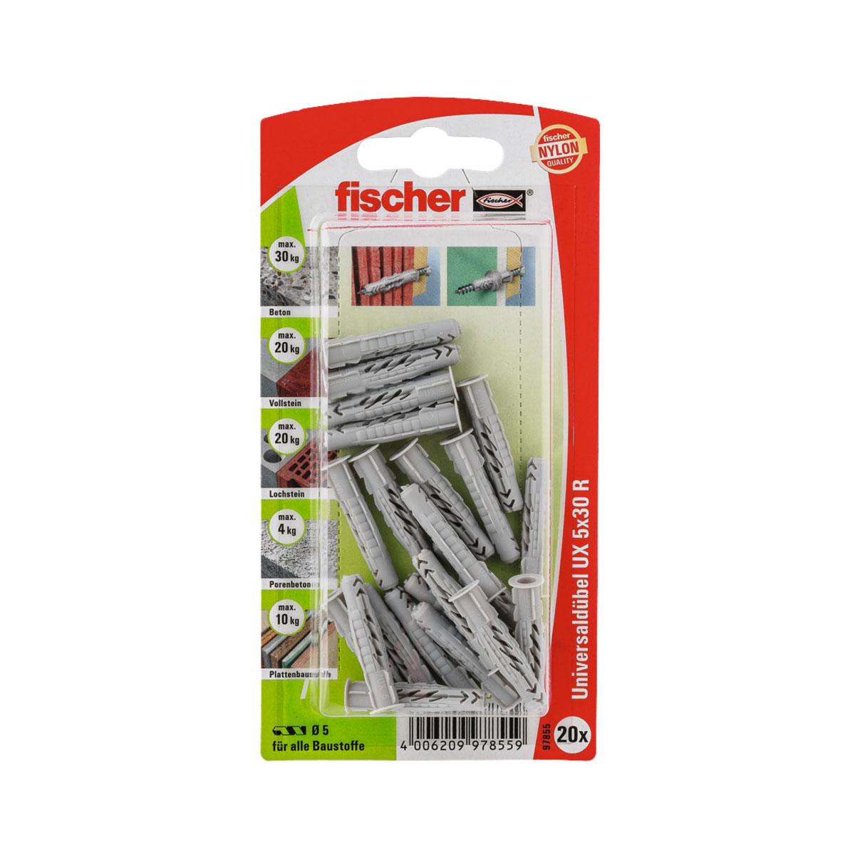 Fischer  Universaldübel UX 5 x 30 mm mit Rand 10 Stück