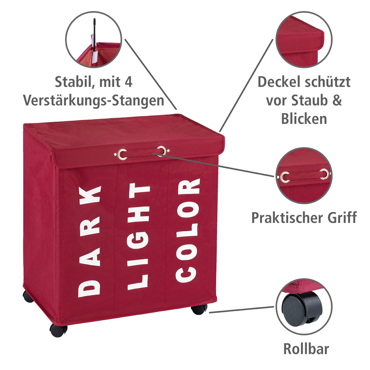 Wenko  Wäschesammler Trivo Rot Wäschekorb 116 l Bild 2