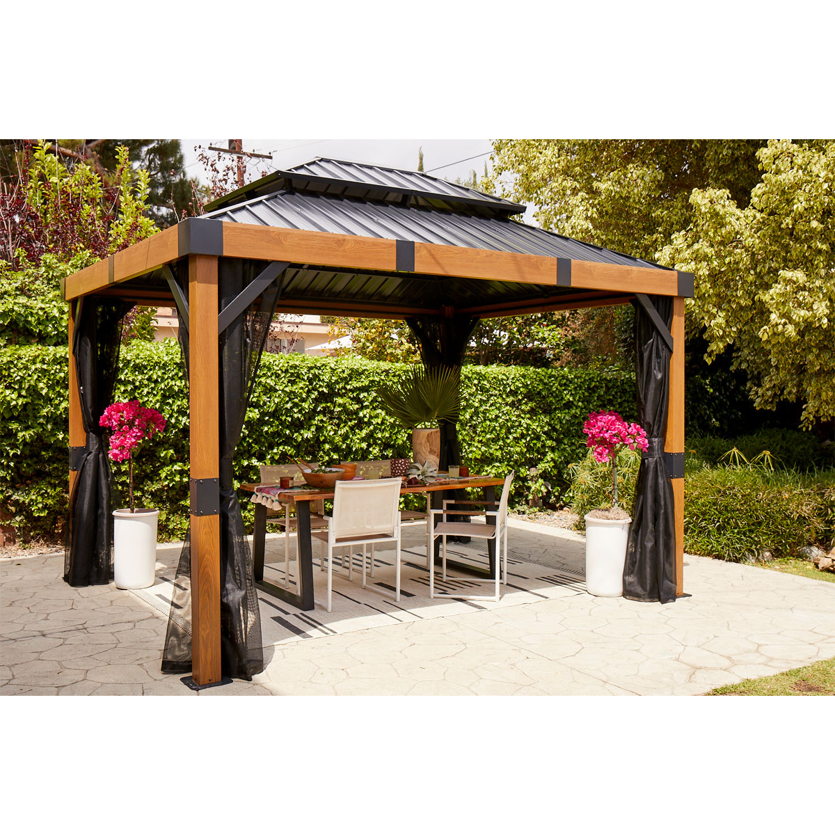 Sojag Pavillon Fontana 1012 inkl. Moskitonetz 298x364,3x310cm Holzoptik Bild 1