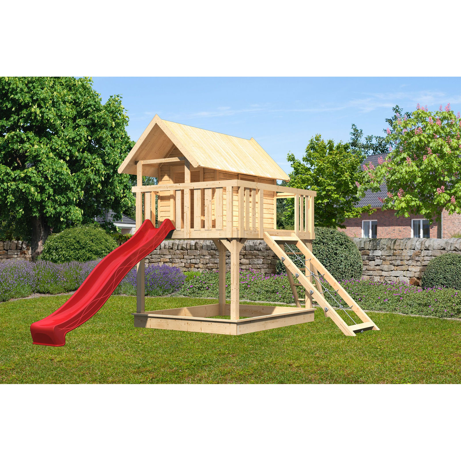 Karibu Fidel inklusive Rampe naturbelassen Rutsche rot