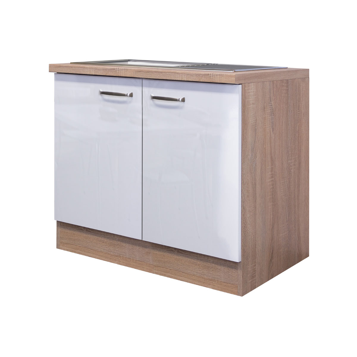 Flex-Well Spülenunterschrank „Valero“, 100x82,2x57,1 cm, weiß/Sonoma Eiche, inkl. Spüle