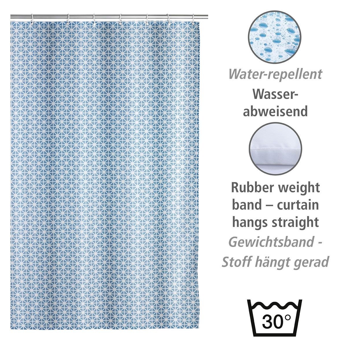Wenko  Anti-Schimmel Duschvorhang Cristal Textil Polyester 180 x 200 cm waschbar Bild 3