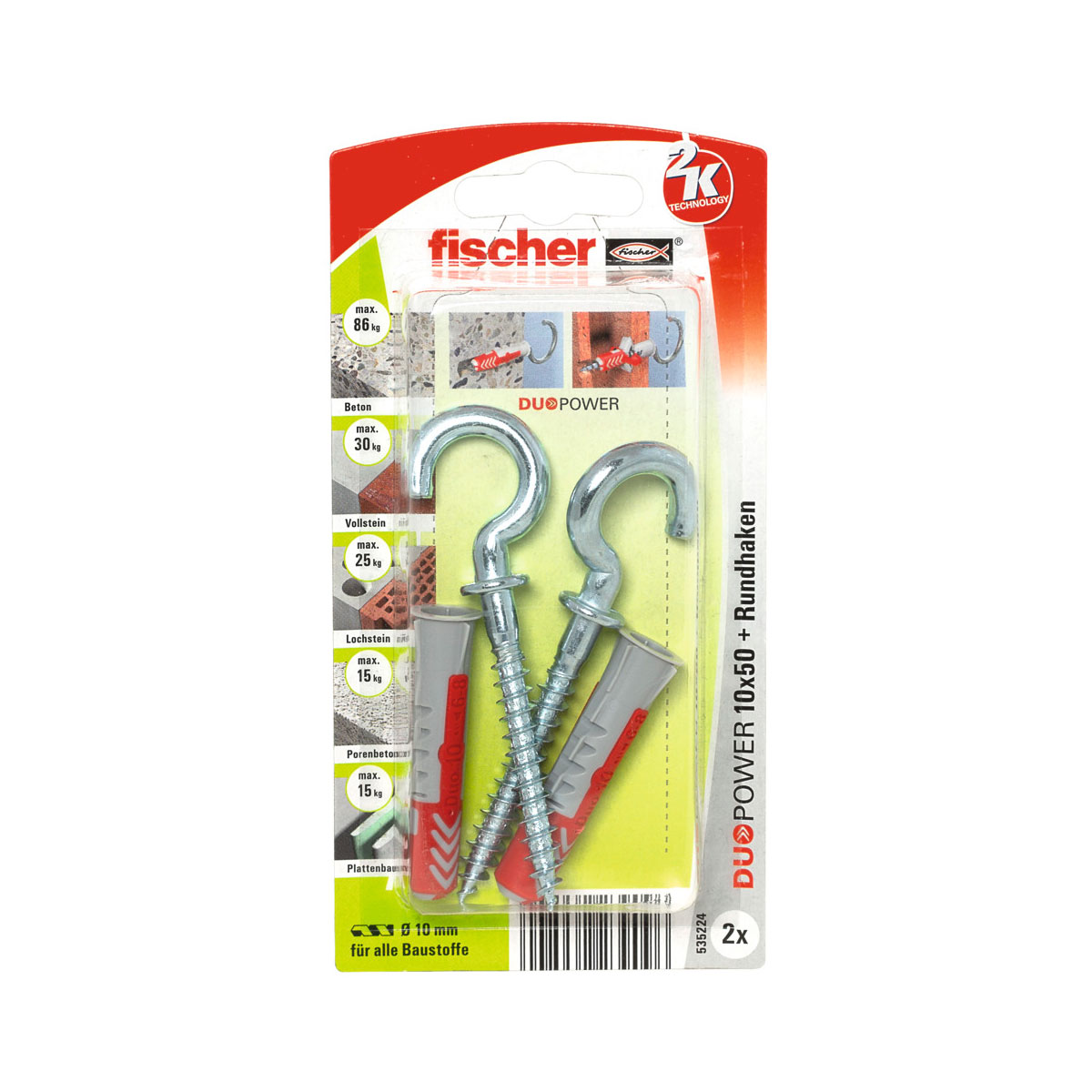 Fischer  Dübel DuoPower 10 x 50 mm mit Rundhaken 2 Stück Bild 1
