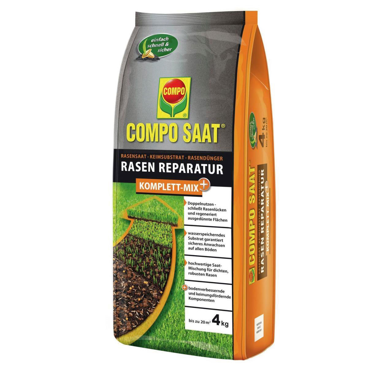 Compo SAAT Rasen Reparatur Komplett-Mix und 4 kg für bis zu 20 m²
