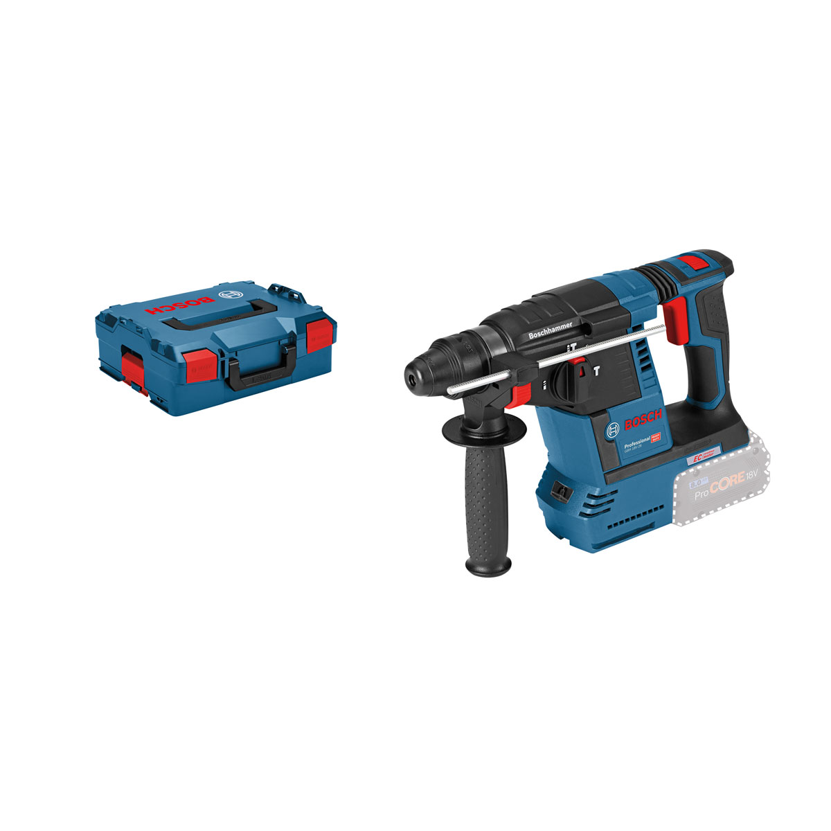 Bosch Professional Akku- Bohrhammer GBH 18V- 26 Solo inkl. L-Boxx 136 und Zusatzhandgriff