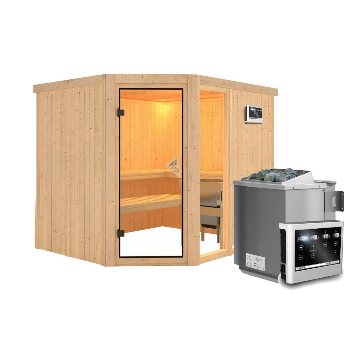 Karibu Systemsauna Fiona 3 68 mm 9 kW Ofen Bio externe Strg ohne Dachkranz Bild 2