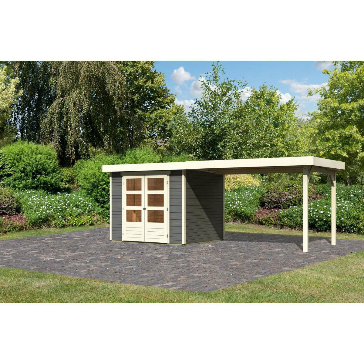 Karibu Gartenhaus-Set Askola 3 mit Anbaudach 2,80 m terragrau