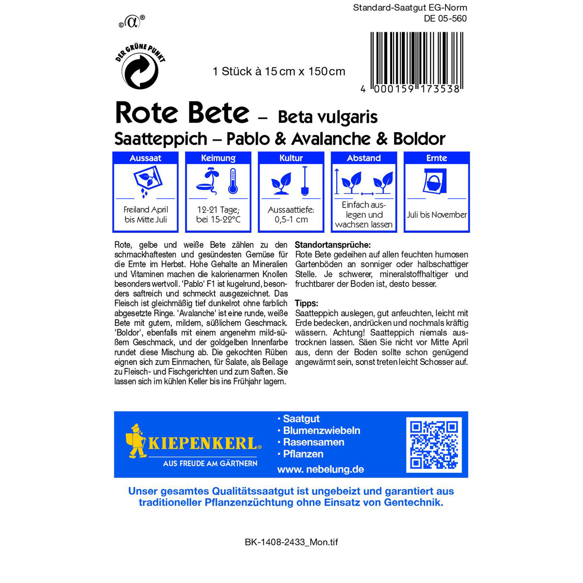 Kiepenkerl Rote Beete Pablo Avalanche Boldor Saatteppich Bild 3