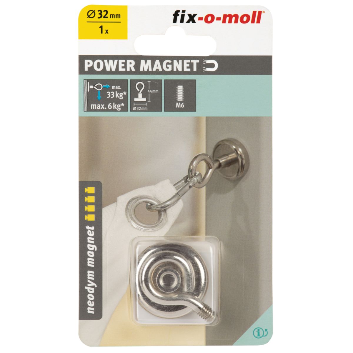 Suki Topfmagnet Neodym mit Öse Ø 32 x 44 mm, Gewindebuchse M6, silber Bild 2