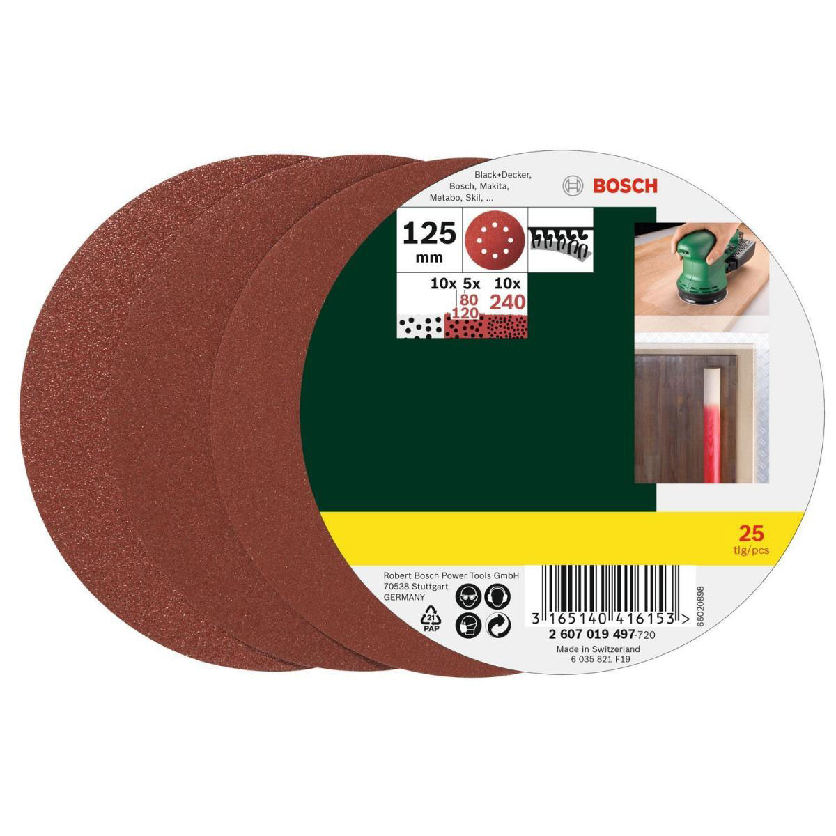 Bosch  Exzenterschleifblätter-Set 12,5 cm P80/120/240/125 Bild 1