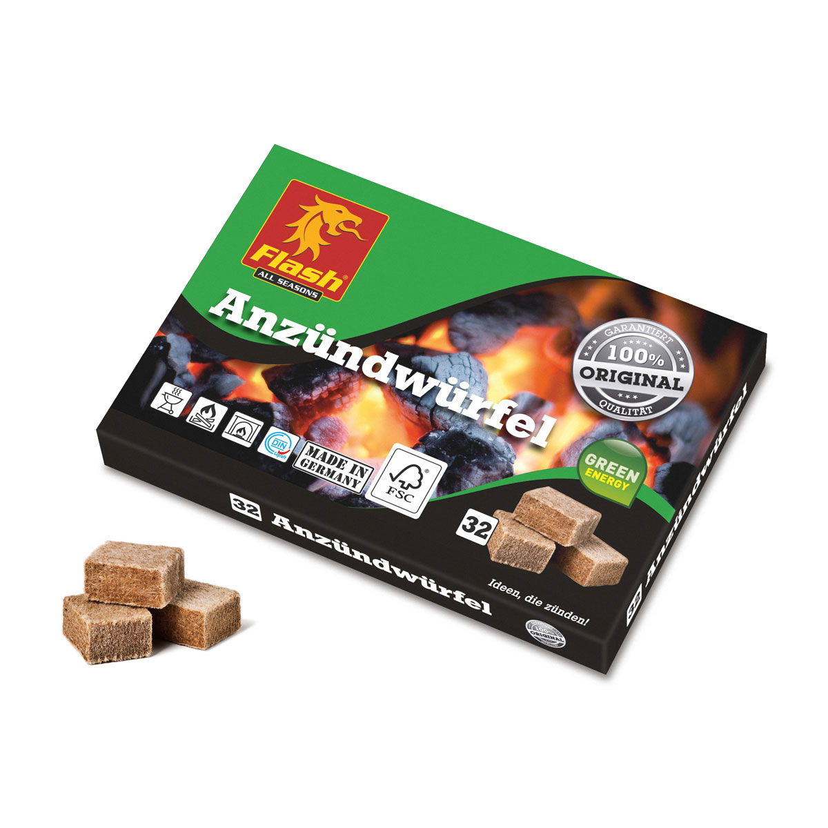 Anzünder Holz und Wachs 32 Würfel