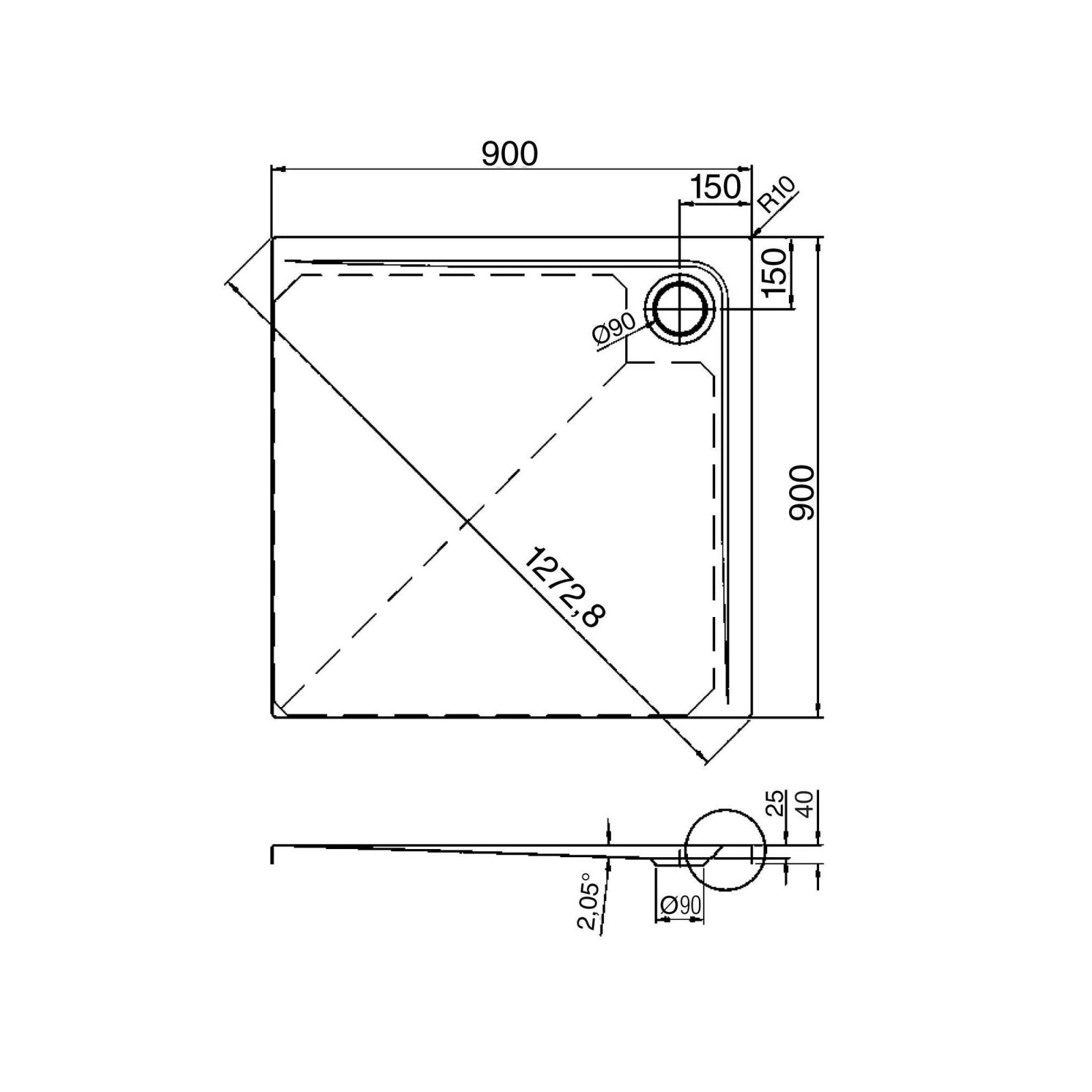 Ottofond Duschwanne Maui Q 90 x 90 x 2,5 cm weiß Bild 3