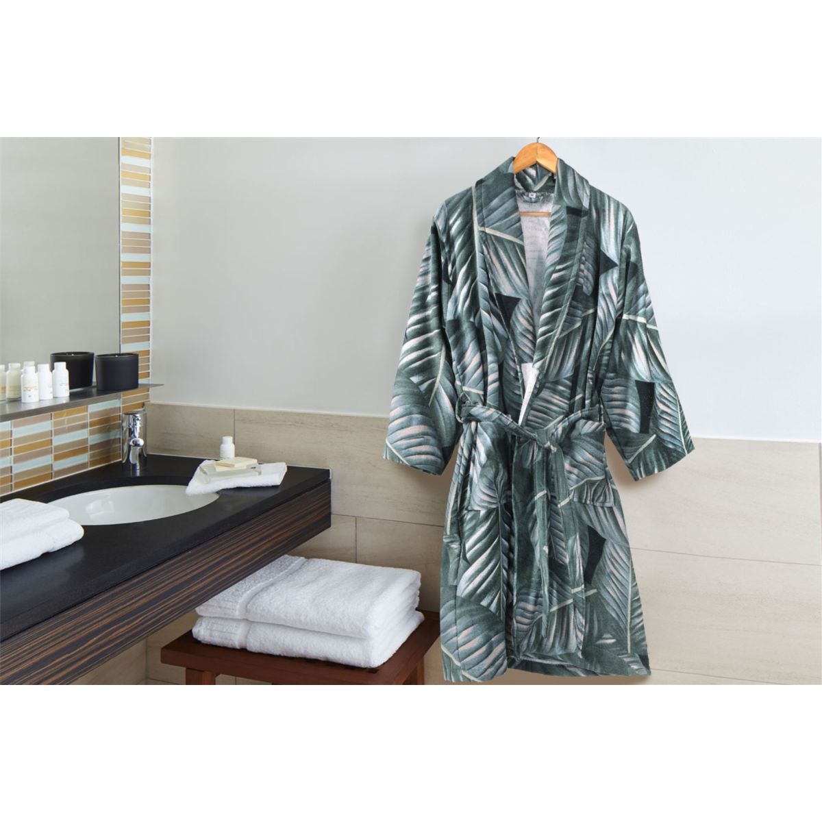 Bademantel Tropical 125 Schwarz / Grün XL Bild 4