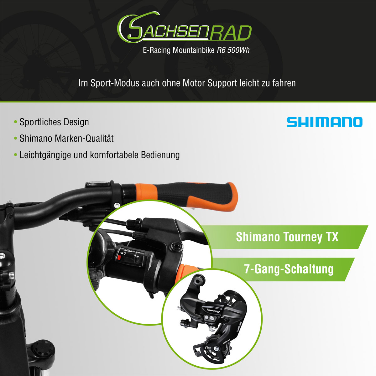 SachsenRad E-Bike 27,5 Zoll E-Mountainbike R6 ca.150 KM Reichweite Schwarz-Orange Bild 8