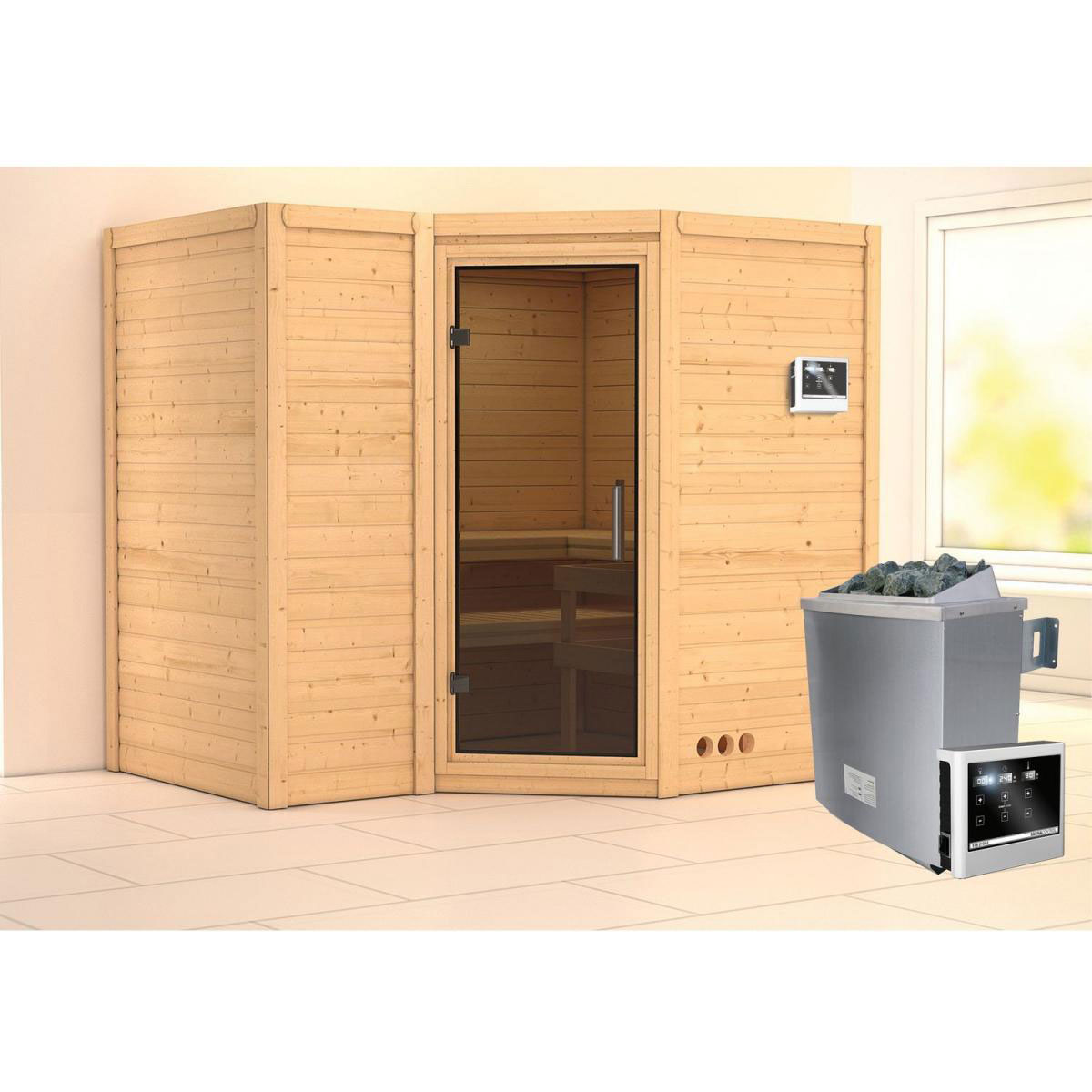 Karibu Sahib 2 Eckeinstieg 9 kW Ofen externe Strg ohne Kranz Tür graphit Bild 1