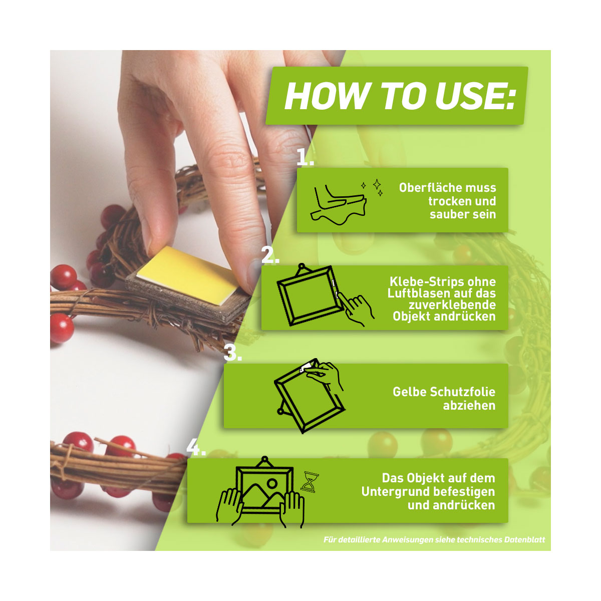 Pattex Doppelklebeband Kleben statt Bohren Klebe-Strips 10 Streifen je 20 x 40 mm Bild 3