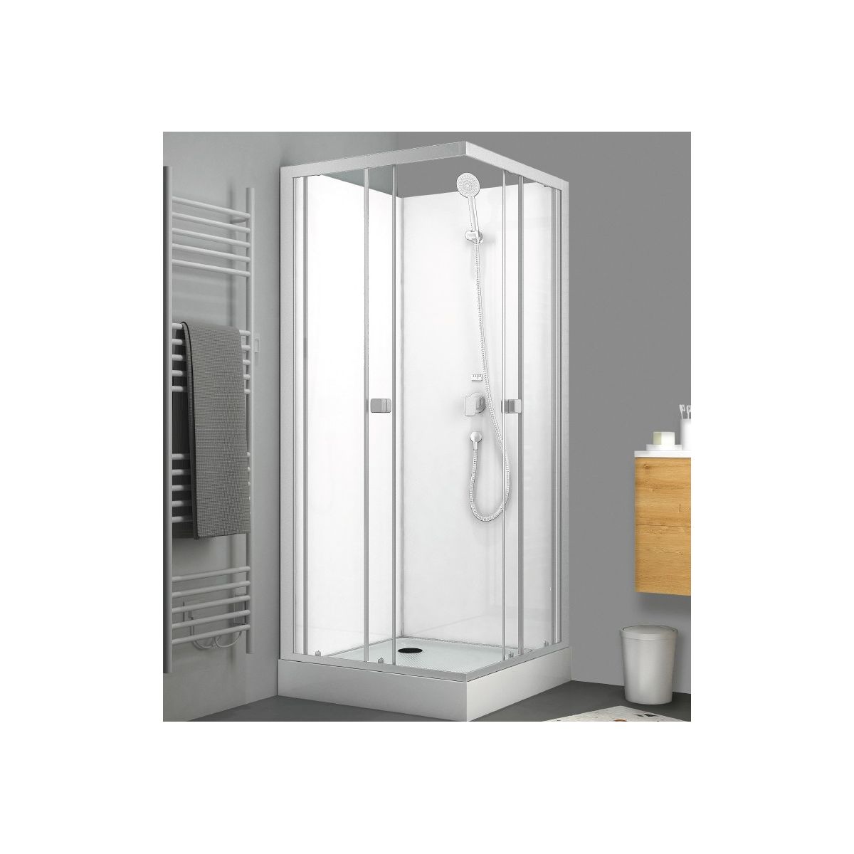 Aurlane Komplettdusche Essential, eckig, Farbe: Silber, 85x85x197,5cm