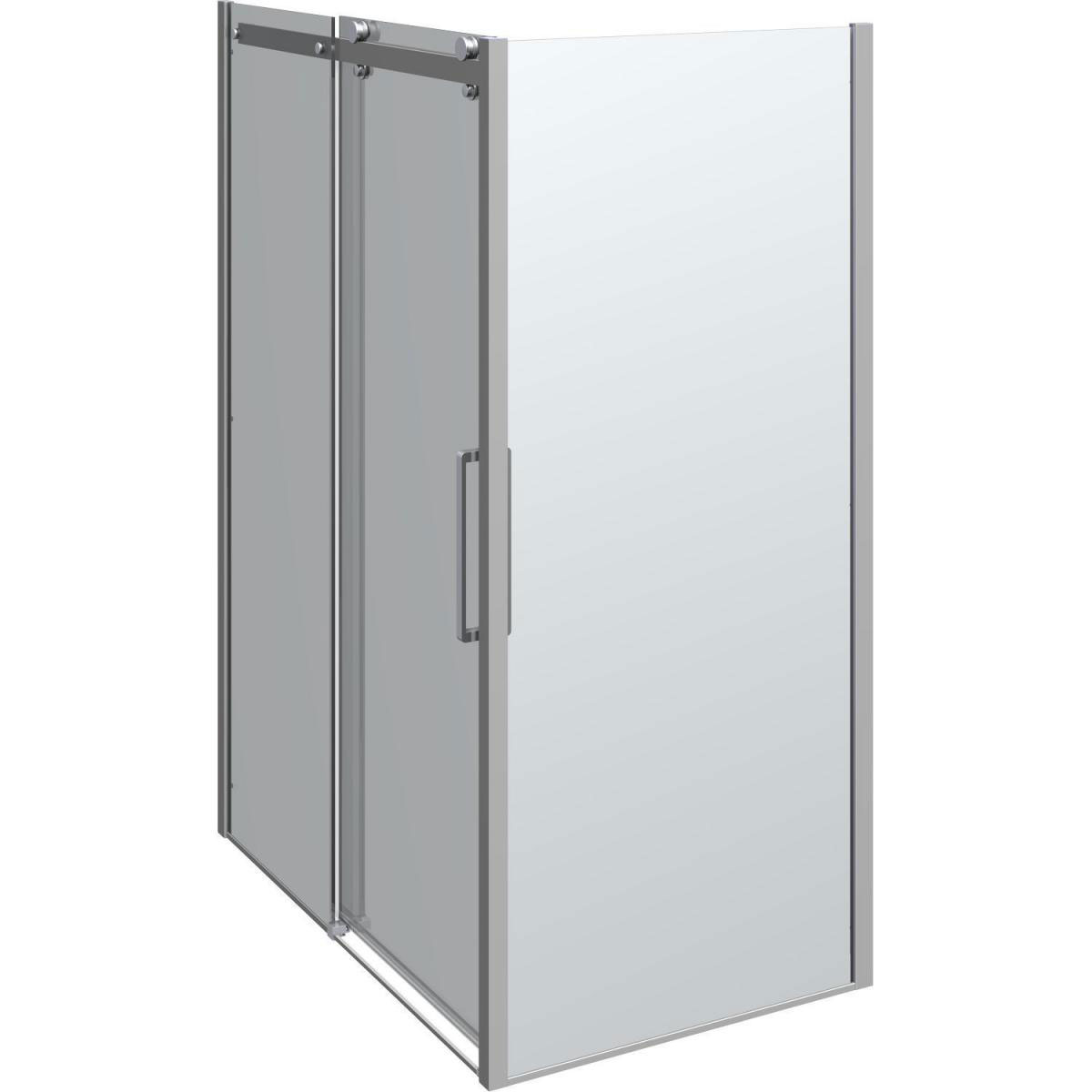 Scanbad Schiebetür mit Panel Deluxe 140 x 90 cm Chrom/Klar