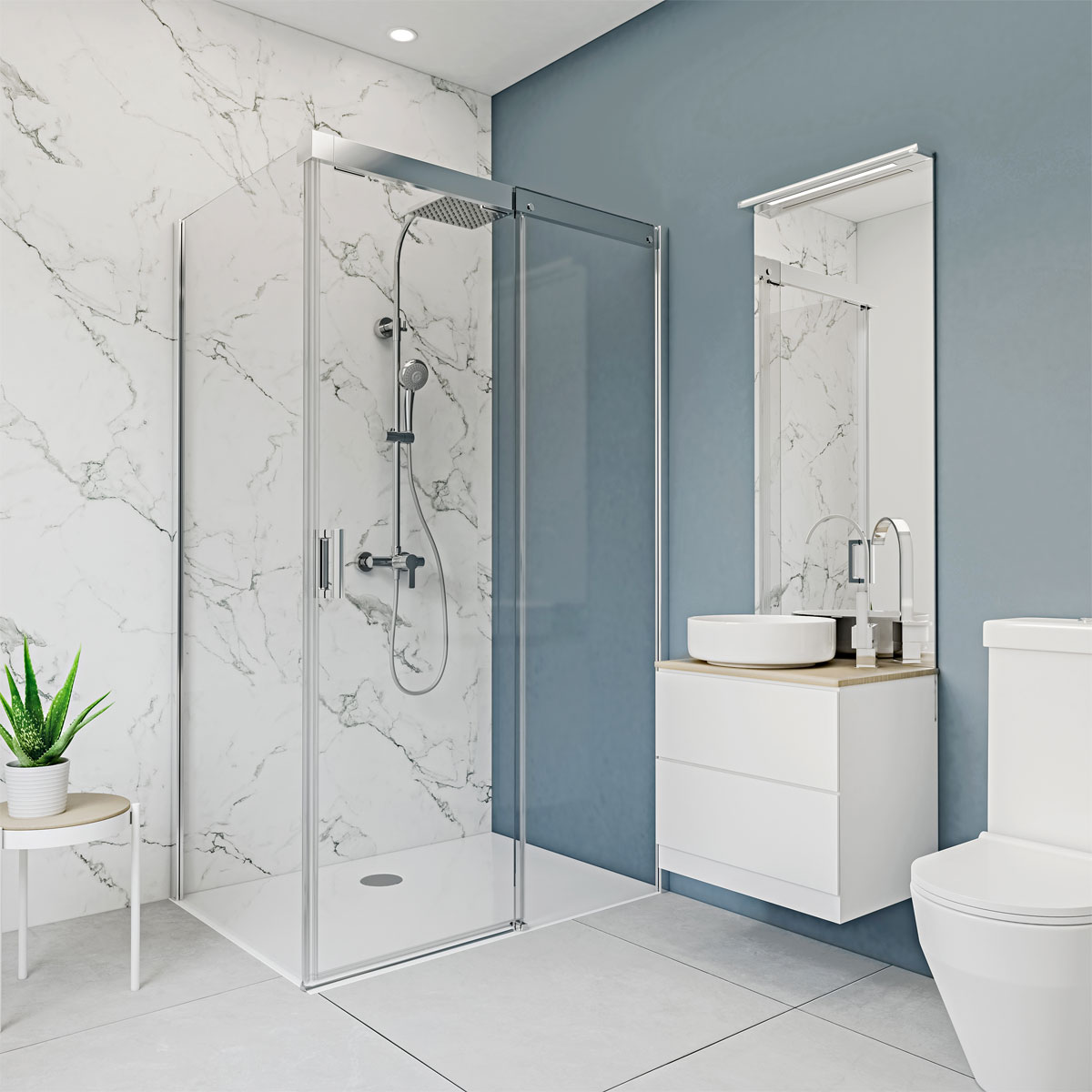 Breuer  Panorama Duschwand Marmor Schwarz-Weiß 100 x 210 cm Bild 2