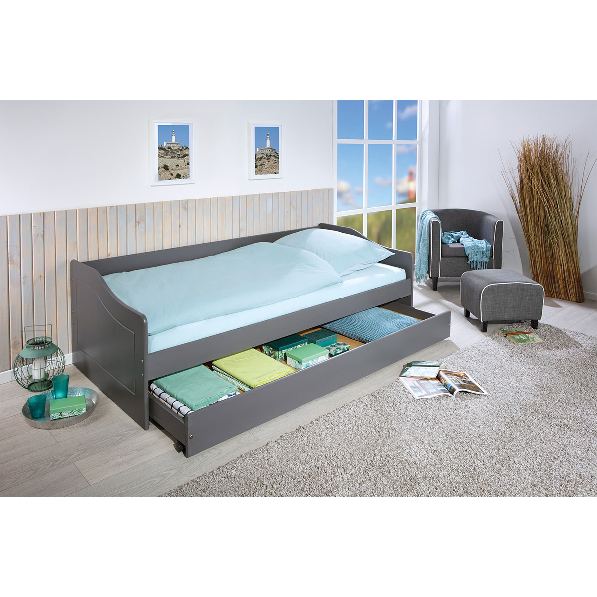 Inter Link Sofabett „Malte“, 90x200 cm, grau, inkl. Funktions-Schublade Bild 3