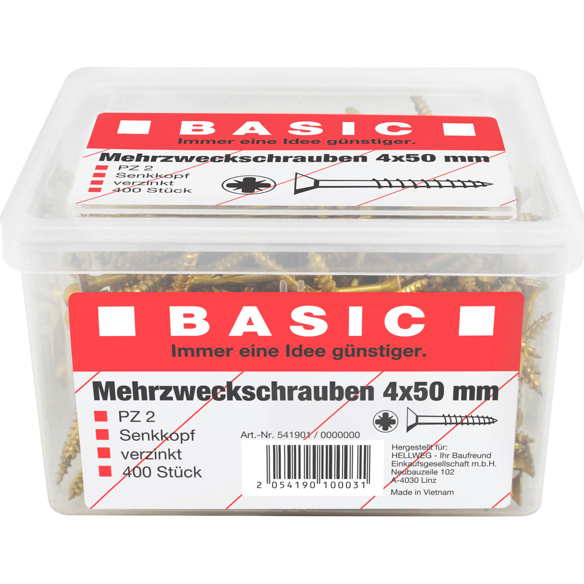 Basic Mehrzweckschraube 4,0 x 50 mm 400 Stück im Eimer Bild 2