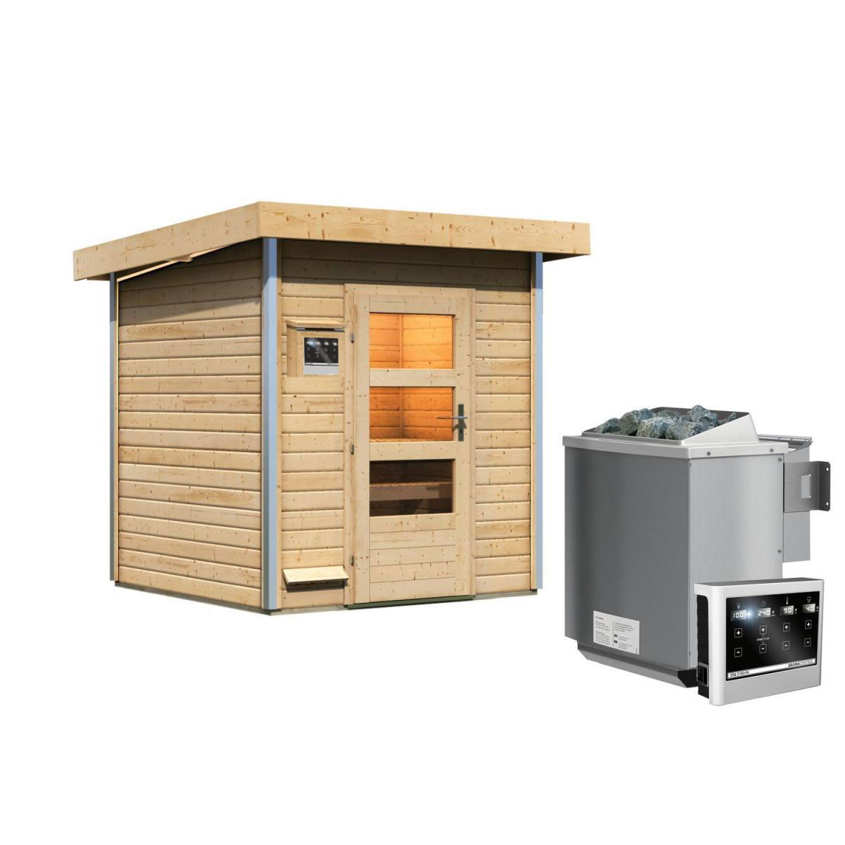 Karibu Saunahaus Torge 38 mm 9 kW Bio Ofen externe Strg moderne Tür Bild 1