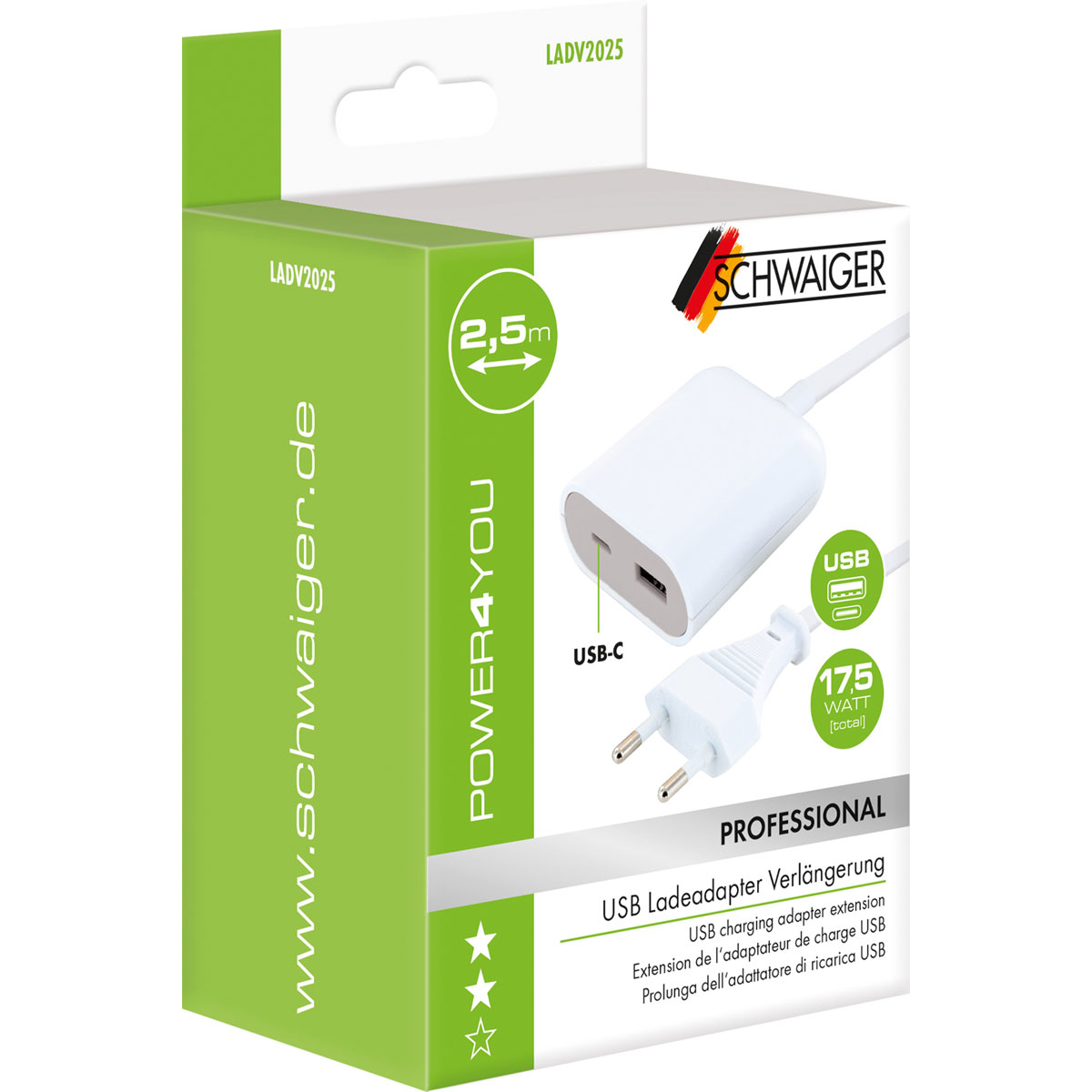 Schwaiger  Ladeadapter-Verlängerung 2,5 m 230 V weiß Bild 5