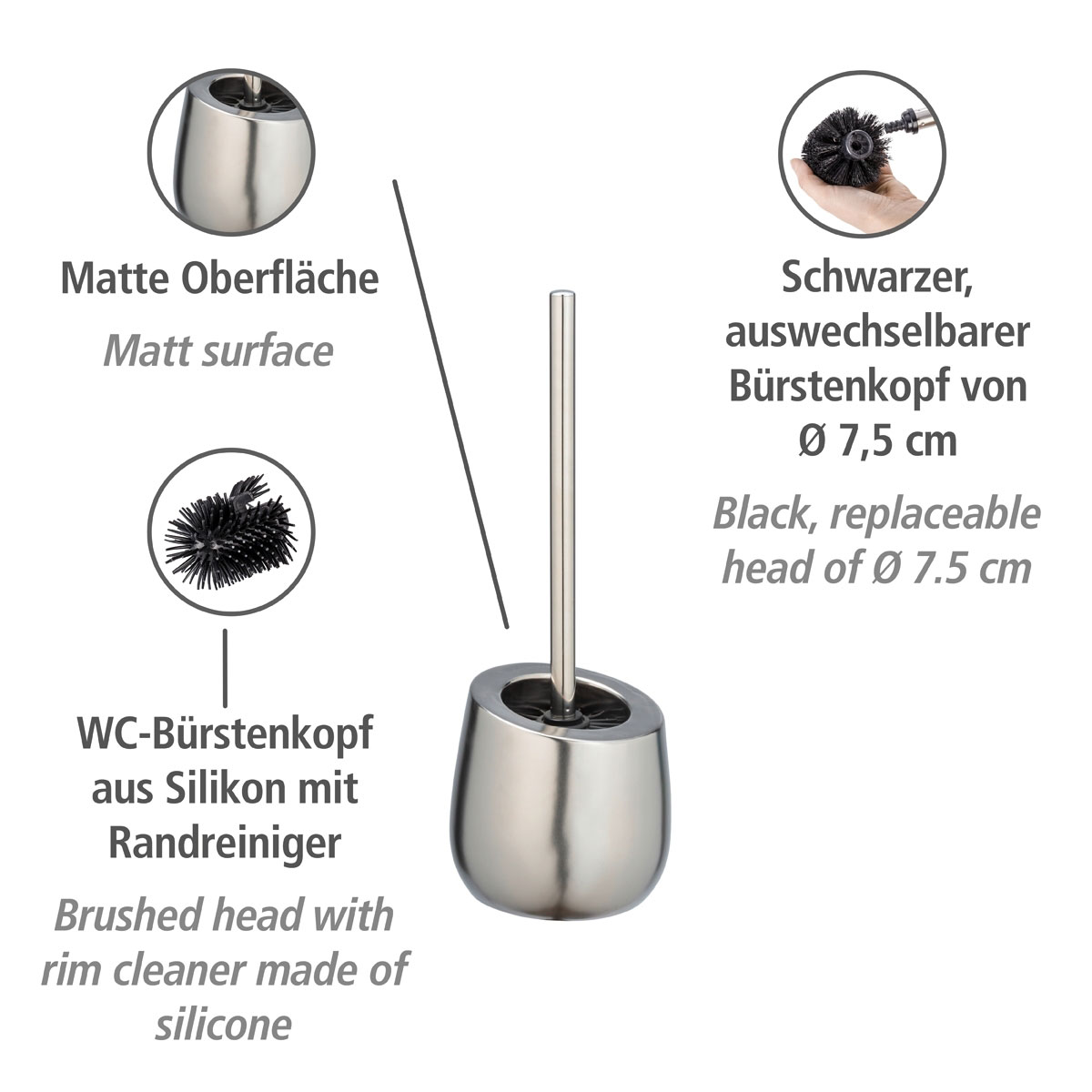 Wenko  WC-Garnitur Badi Chrom matt Keramik WC-Bürstenhalter Bild 2